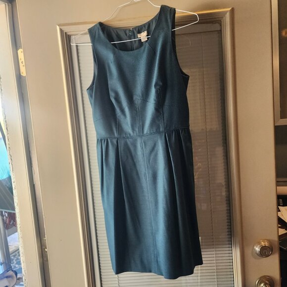 J. Crew Sheath Dress Women 4 Teal Green Wool Blend Career Sleeveless Pleated - Picture 9 of 10